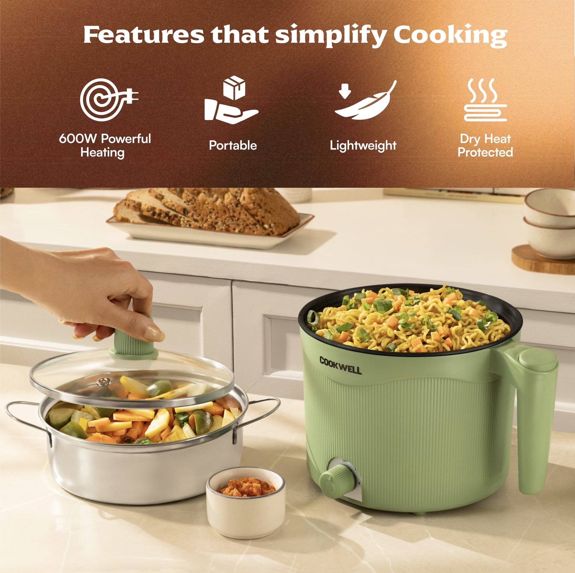 Cookwell Multipurpose Cook Kettle 1.5L Nonstick with Steamer - Image 2
